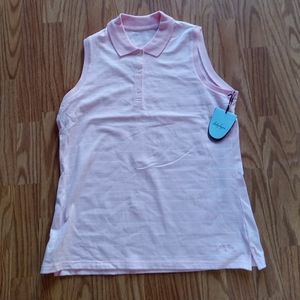 NWT Windowpane Lady Hagen Golf Polo Shirt Pink Size Large 3 button